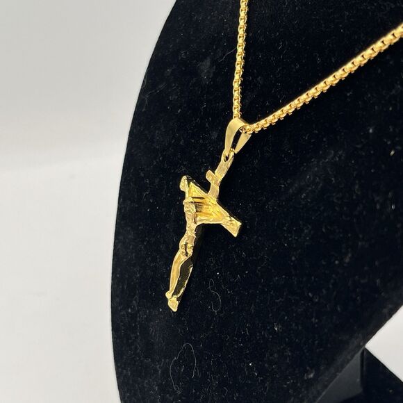 GOLD Tone  INRI CRUCIFIX Cross on 24” Palma CHAIN Christian Jesus Catholic - Picture 3 of 7